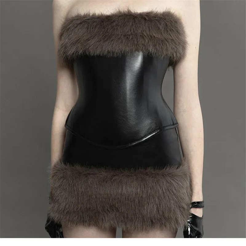 Сексуальный черный комплект из двух предметов из искусственного меха в стиле пэчворк, шикарный топ без бретелек с разрезом на шее, тонкий жилет и мини-плюшевая юбка, милая девушка, костюмы из 2 предметов
Сексуальный черный комплект из двух предметов из искусственного меха в стиле пэчворк, шикарный топ без бретелек с разрезом на шее, тонкий жилет и мини-плюшевая юбка, милая девушка, костюмы из 2 предметов