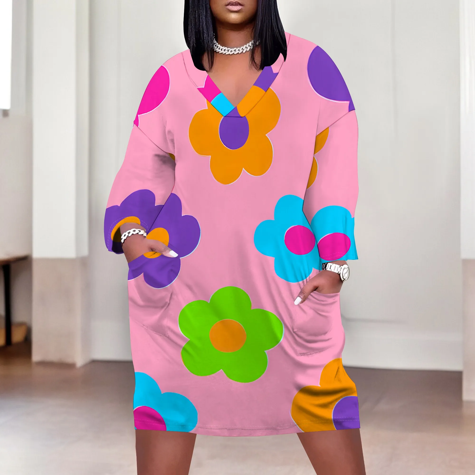 Plus Size Women's Colorful Flower Print V-Neck Dress 2025 New Arrival Casual Chic Dress XL-6XL
Plus Size Women's Colorful Flower Print V-Neck Dress 2025 New Arrival Casual Chic Dress XL-6XL
