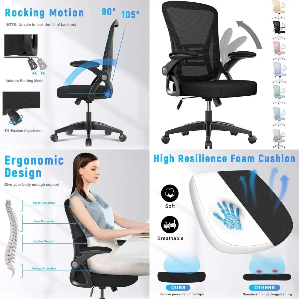 Ergonomic Mesh Swivel Office Chair with Adjustable Height, Lumbar Support, and Flip-Up Arms for Home or Work, Black
Ergonomic Mesh Swivel Office Chair with Adjustable Height, Lumbar Support, and Flip-Up Arms for Home or Work, Black
