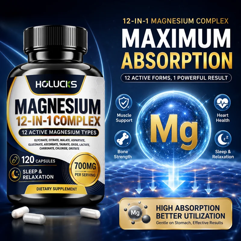 Magnesium Complex 700mg 12 in 1 Supplement, Support Heart & Bone Health, Aid Relaxation, Improve Muscle Strength, Boost Immune
Magnesium Complex 700mg 12 in 1 Supplement, Support Heart & Bone Health, Aid Relaxation, Improve Muscle Strength, Boost Immune