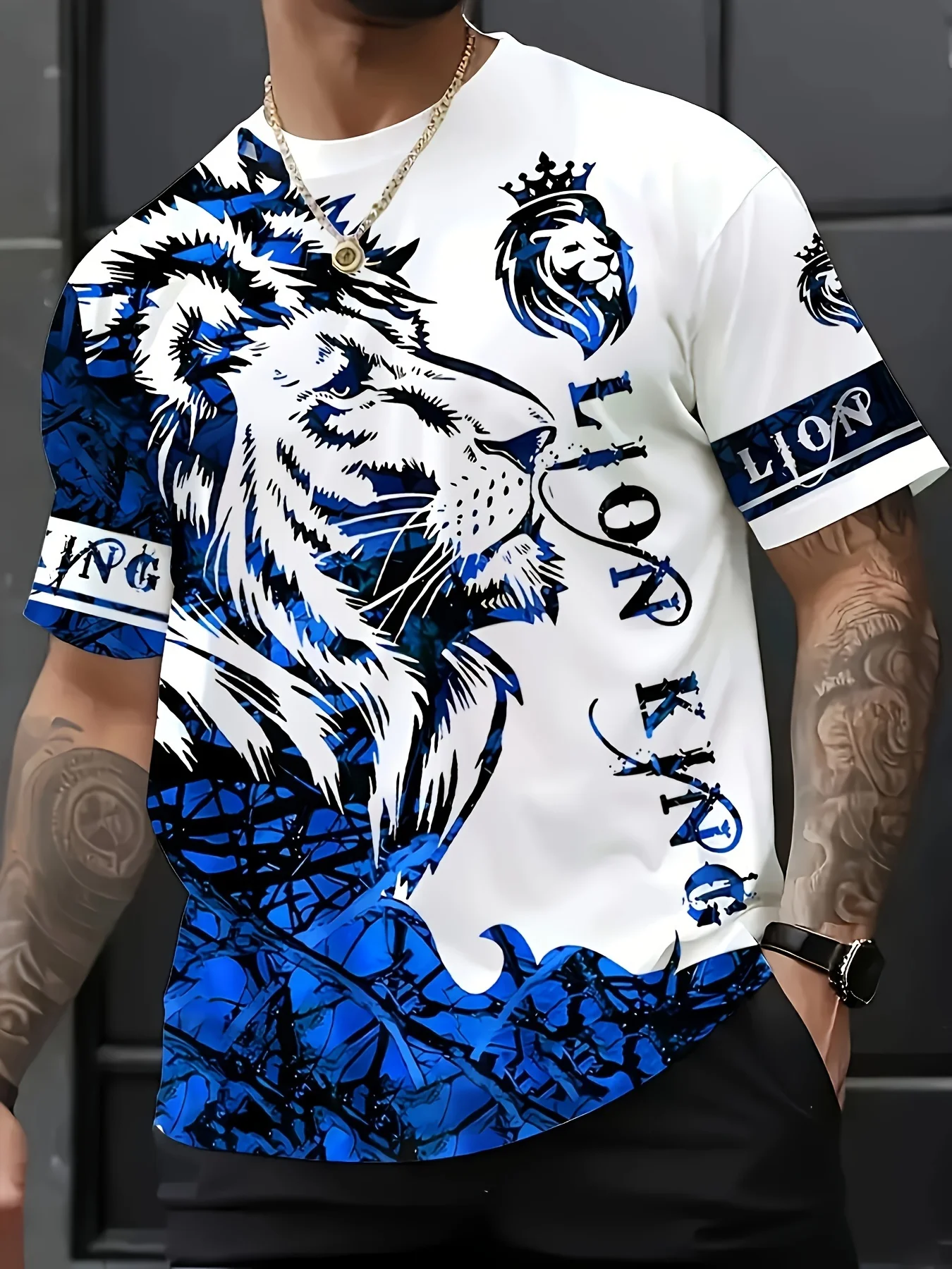 Men's Lion Print T-shirt Personality Loose Casual Short-sleeved Round Neck T-shirt, Men's Summer Outdoor Daily Trend Top
Men's Lion Print T-shirt Personality Loose Casual Short-sleeved Round Neck T-shirt, Men's Summer Outdoor Daily Trend Top