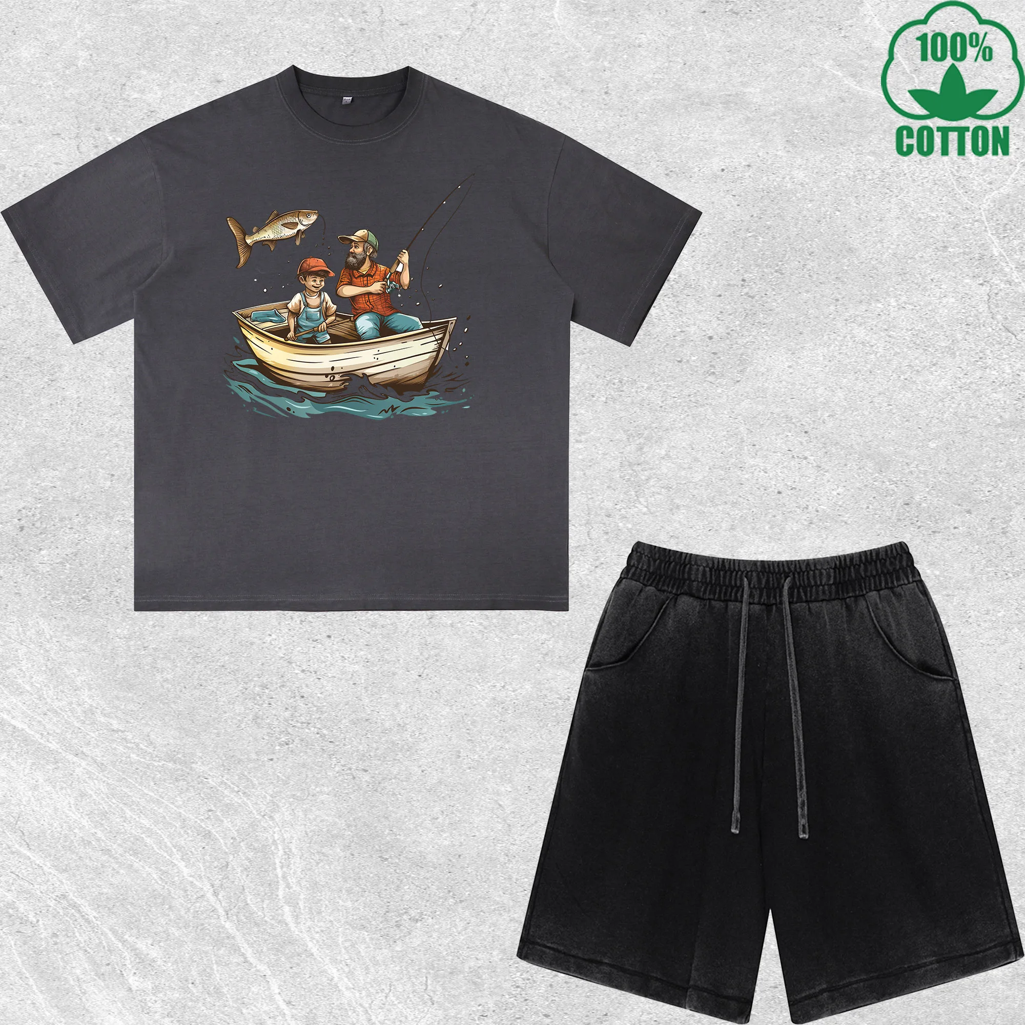 This Son Loves Fishing With His Dad Printed Dirty Wash T-Shirt Shorts Set Combo Loose Trendy Fashionable 100%Cotton Black Suit
This Son Loves Fishing With His Dad Printed Dirty Wash T-Shirt Shorts Set Combo Loose Trendy Fashionable 100%Cotton Black Suit