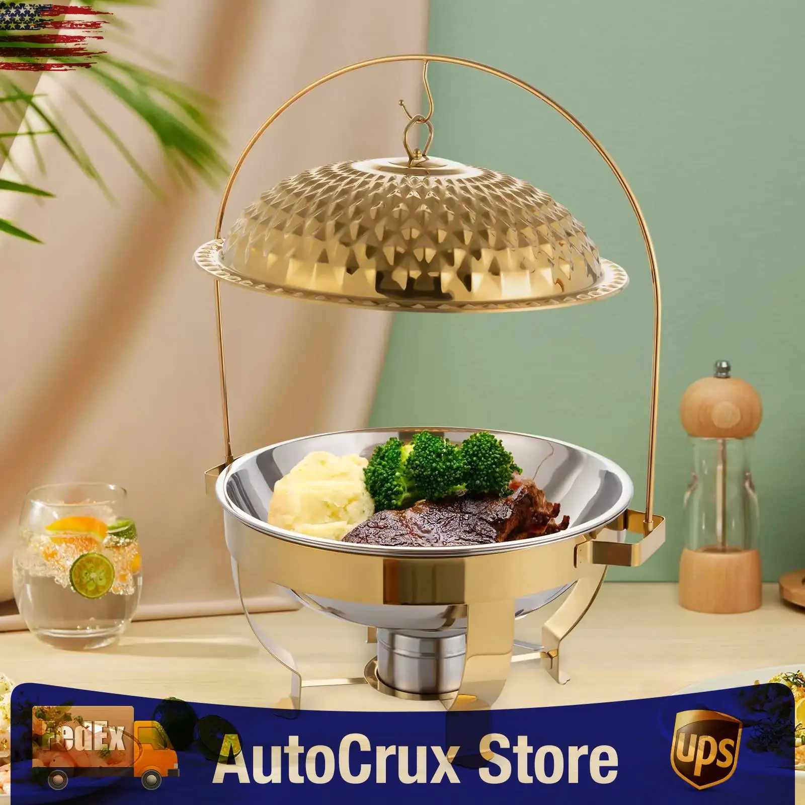 Chafing Dish, 6L Gold Diamond Cover Buffet Chafing Dish Set with Stainless Steel Frame, Commercial Food Warmer
Chafing Dish, 6L Gold Diamond Cover Buffet Chafing Dish Set with Stainless Steel Frame, Commercial Food Warmer
