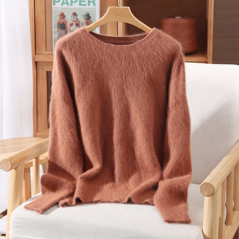 Женский свитер из 100% кашемира и норки, осенне-зимний, с ромбовидным жаккардовым узором, однотонный, с круглым вырезом, мягкий и теплый
Женский свитер из 100% кашемира и норки, осенне-зимний, с ромбовидным жаккардовым узором, однотонный, с круглым вырезом, мягкий и теплый