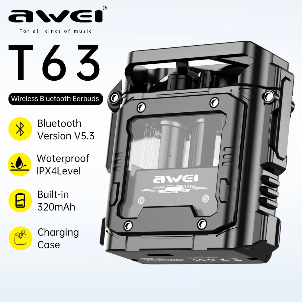 Awei T63 Gamer Earphones Bluetooth 5.3 Headphones Wireless Headset Waterproof TWS Call Dual Mode Gaming Headset With Mic
Awei T63 Gamer Earphones Bluetooth 5.3 Headphones Wireless Headset Waterproof TWS Call Dual Mode Gaming Headset With Mic