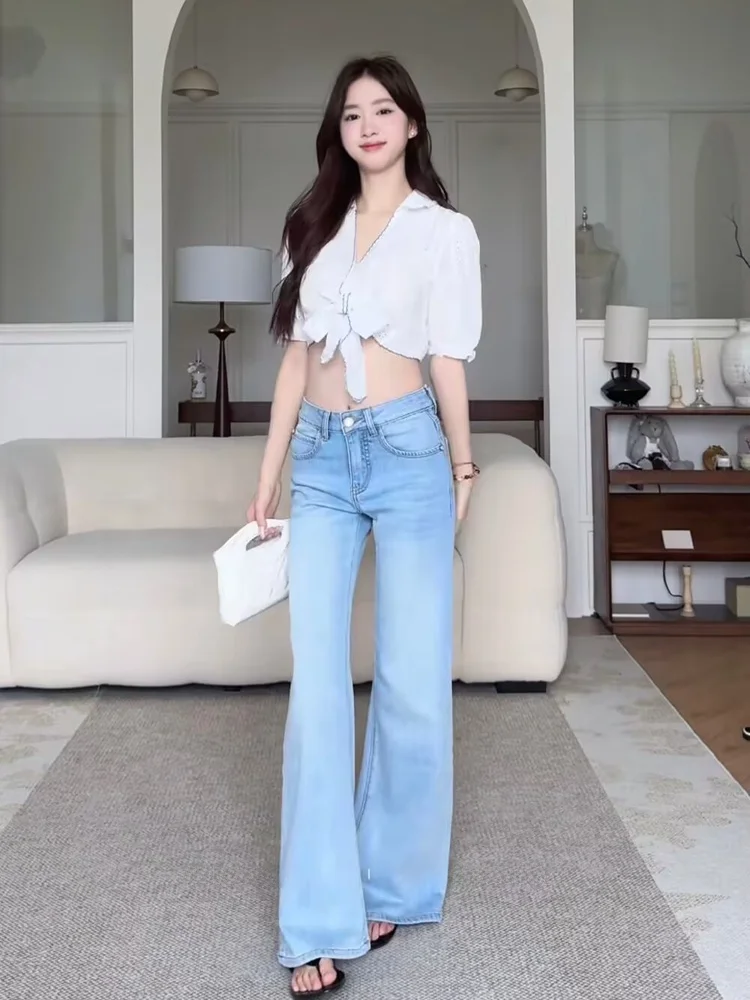 Zhi Xia Original Design Spring Summer Cool Feeling Lacey Loose Thin Wide Leg Jeans Women's High Waist Casual Blue Denim
Zhi Xia Original Design Spring Summer Cool Feeling Lacey Loose Thin Wide Leg Jeans Women's High Waist Casual Blue Denim