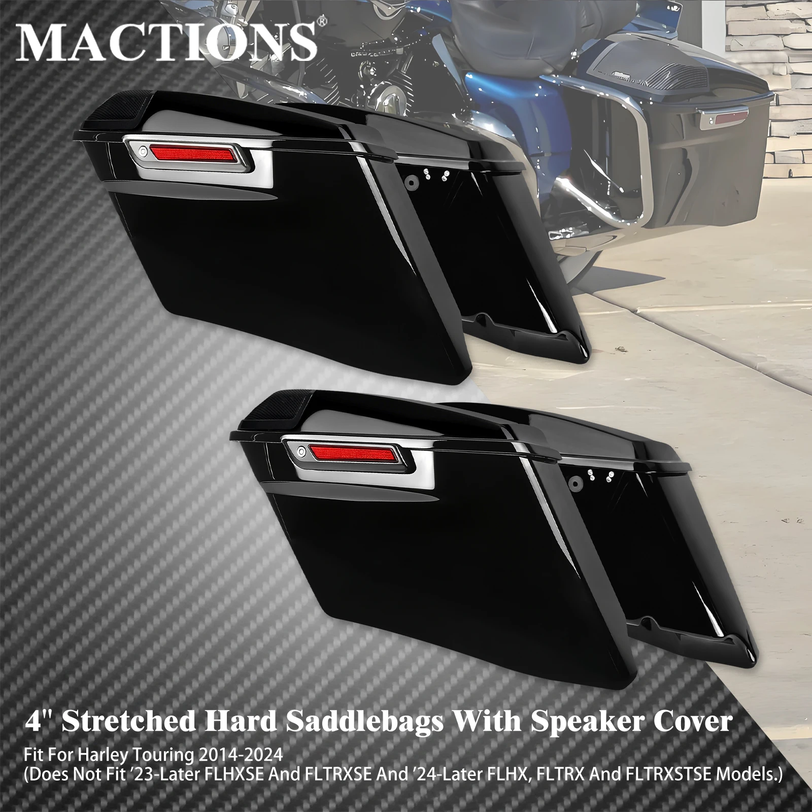 Motorcycle 4"' Stretched Hard Saddlebags With Speaker Kit Cover For Harley Touring Road King Electra Street Glide 2014-2024
Motorcycle 4"' Stretched Hard Saddlebags With Speaker Kit Cover For Harley Touring Road King Electra Street Glide 2014-2024