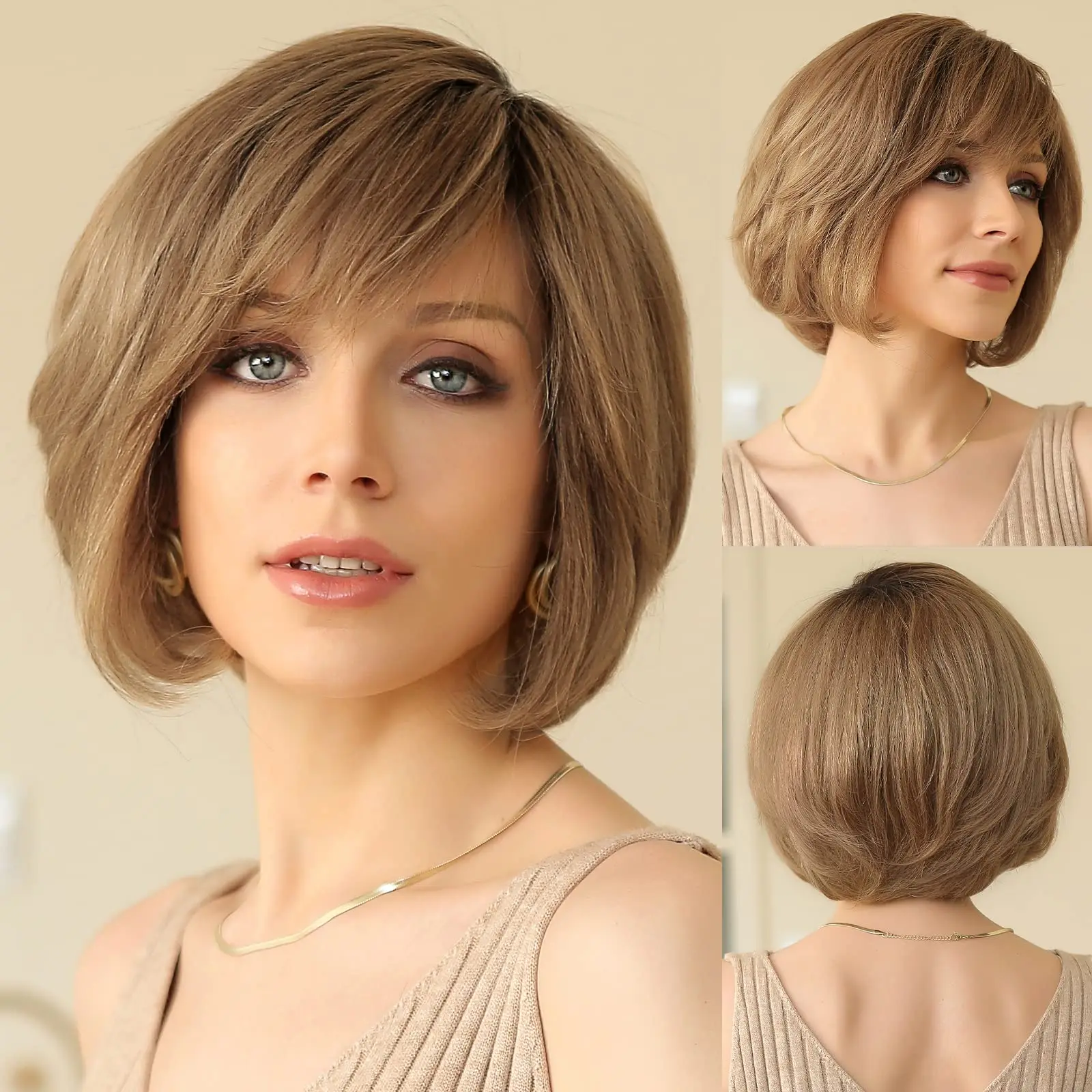 Brown Ombre 100% Remy Human Hair Short Wavy Bob Wigs with Bangs HD Transparent Side Part Lace Frontal Wigs for White Women Daily
Brown Ombre 100% Remy Human Hair Short Wavy Bob Wigs with Bangs HD Transparent Side Part Lace Frontal Wigs for White Women Daily