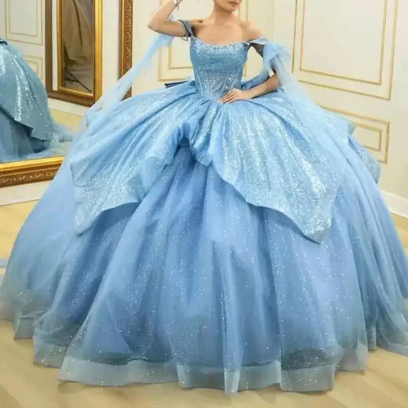 Блестящие светло-голубые платья Quinceanera по индивидуальному заказу, роскошное платье с бантом и бисером для дня рождения, Vestidos De 15, Anos с открытыми плечами
Блестящие светло-голубые платья Quinceanera по индивидуальному заказу, роскошное платье с бантом и бисером для дня рождения, Vestidos De 15, Anos с открытыми плечами