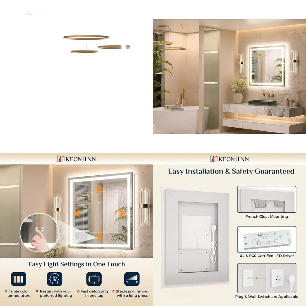 30 x 30 LED Illuminated Bathroom Mirror with Anti-Fog, 3-Color Dimmable Lights, HD Tempered Glass, UL-Listed
30 x 30 LED Illuminated Bathroom Mirror with Anti-Fog, 3-Color Dimmable Lights, HD Tempered Glass, UL-Listed