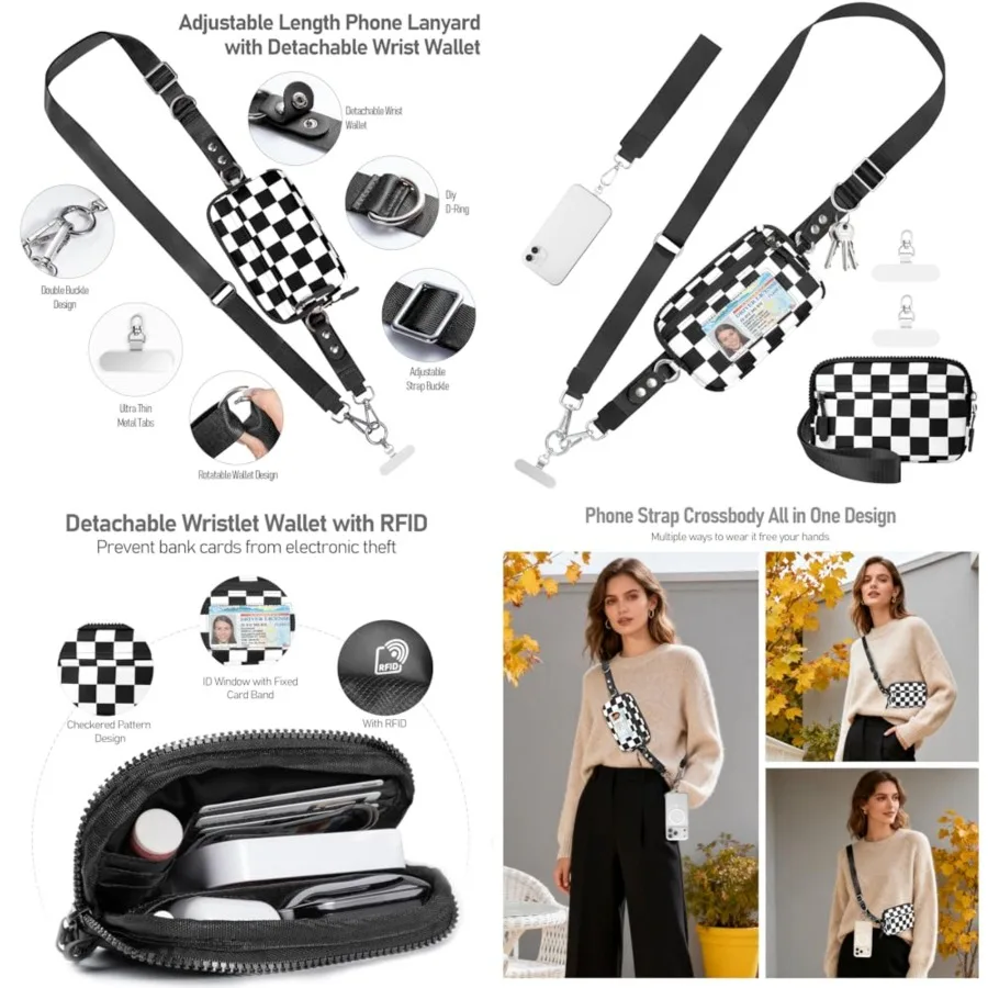 Clip and Go Strap for Phone with Wallet Crossbody Phone Lanyard and Detachable Checke Bag with ID Window and RFID Pouch for Dai
Clip and Go Strap for Phone with Wallet Crossbody Phone Lanyard and Detachable Checke Bag with ID Window and RFID Pouch for Dai
