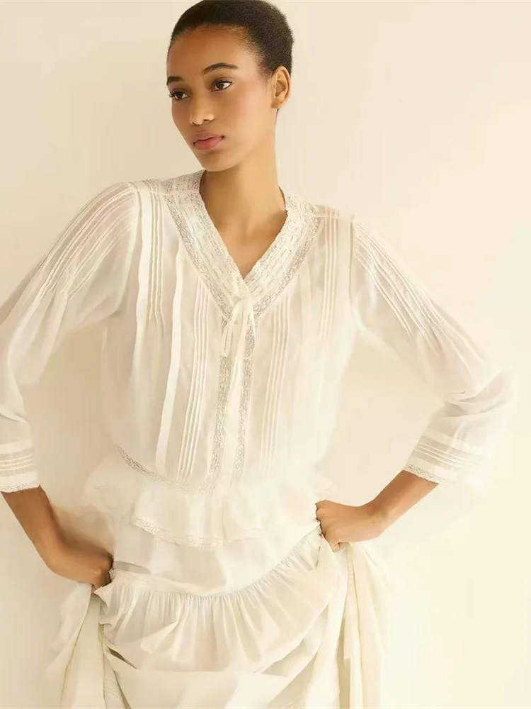 Susan Do Pure Cotton Long Sleeve V-Neck White Shirt Vintage Elegant Versatile Top Women's Fashion Loose Fit Skin-Friendly Bre...
Susan Do Pure Cotton Long Sleeve V-Neck White Shirt Vintage Elegant Versatile Top Women's Fashion Loose Fit Skin-Friendly Bre...