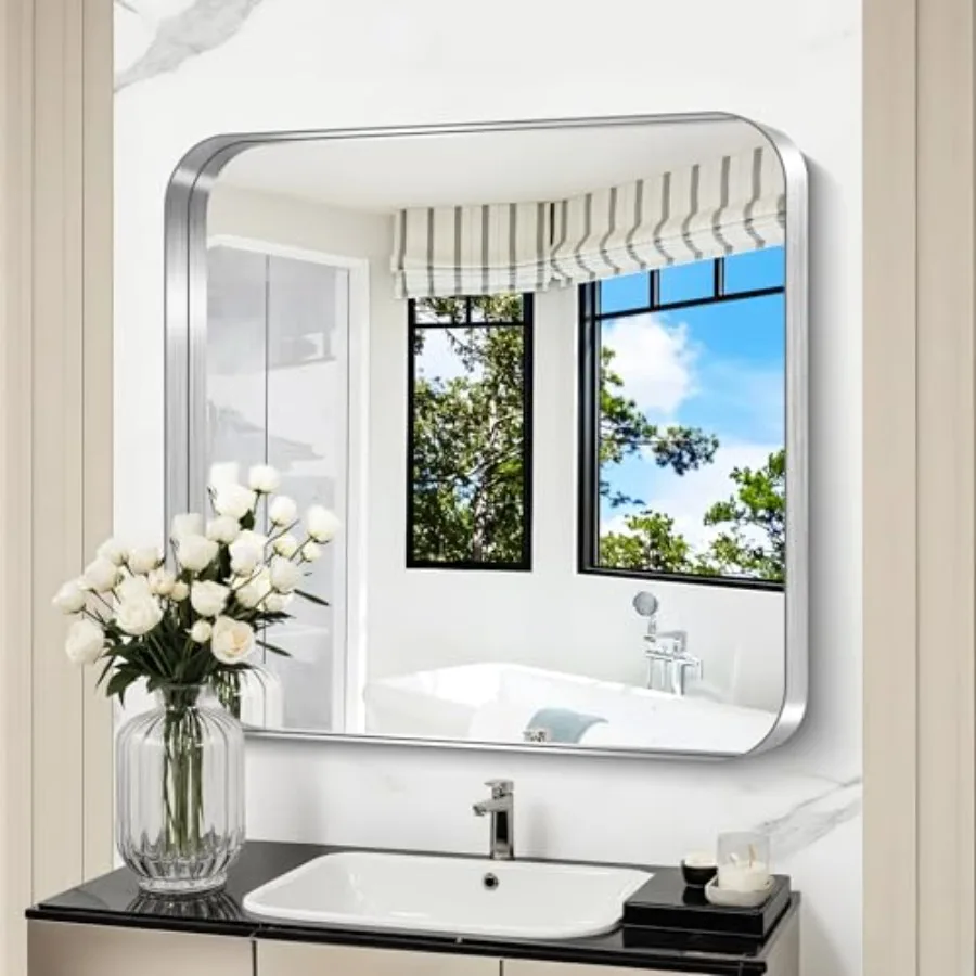 Silver Bathroom Mirror, 30"x30" Rectangular Mirror with Deep Metal Frame,,Tempered Glass, Square Mirror for Wall, Oversink, Bed
Silver Bathroom Mirror, 30"x30" Rectangular Mirror with Deep Metal Frame,,Tempered Glass, Square Mirror for Wall, Oversink, Bed