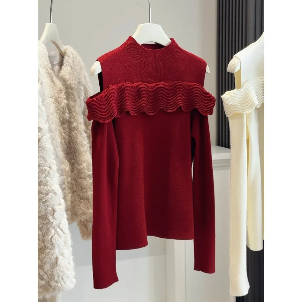 Christmas New Year'S Half High Collar Ruffles Off Shoulder O Neck Knitwear Women'S Autumn Spring Knitted Sweater Tops Pullover
Christmas New Year'S Half High Collar Ruffles Off Shoulder O Neck Knitwear Women'S Autumn Spring Knitted Sweater Tops Pullover