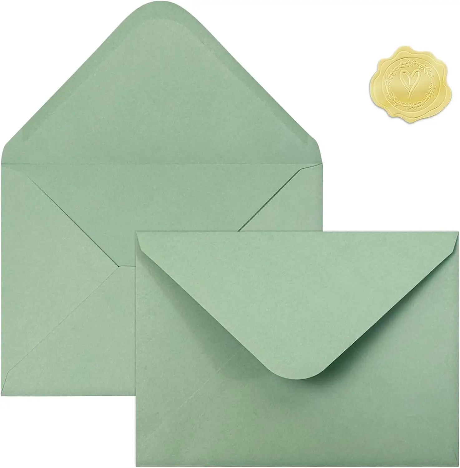 50 Sage Green A7 Envelopes with Gold Stickers, 5x7 for Cards & Invitations
50 Sage Green A7 Envelopes with Gold Stickers, 5x7 for Cards & Invitations