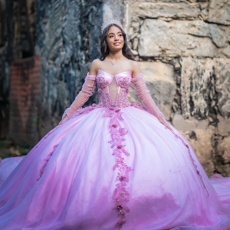 Pink Quinceanera Dresses Ball Gown Off The Shoulder Applique Lace Beads Tull Party Birthday Sweet 16 Dress vestido 15 De Anos
Pink Quinceanera Dresses Ball Gown Off The Shoulder Applique Lace Beads Tull Party Birthday Sweet 16 Dress vestido 15 De Anos