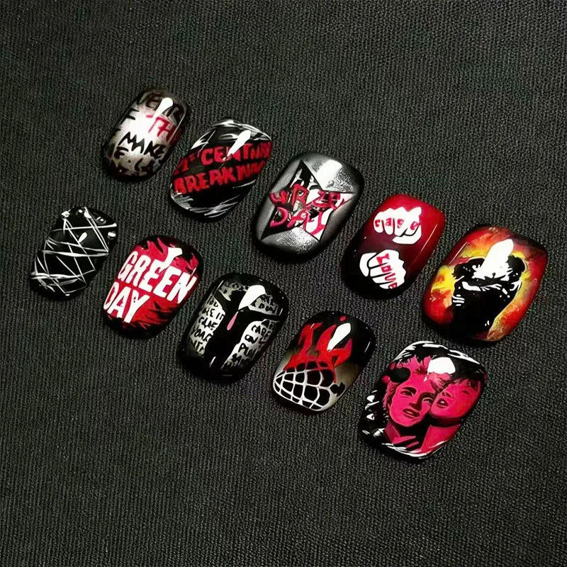30pcs Punk Rock Style Press On Nails Black Red Graffiti Design False Nails Y2K Street Fashion Full Cover Acrylic Nail Tips
30pcs Punk Rock Style Press On Nails Black Red Graffiti Design False Nails Y2K Street Fashion Full Cover Acrylic Nail Tips