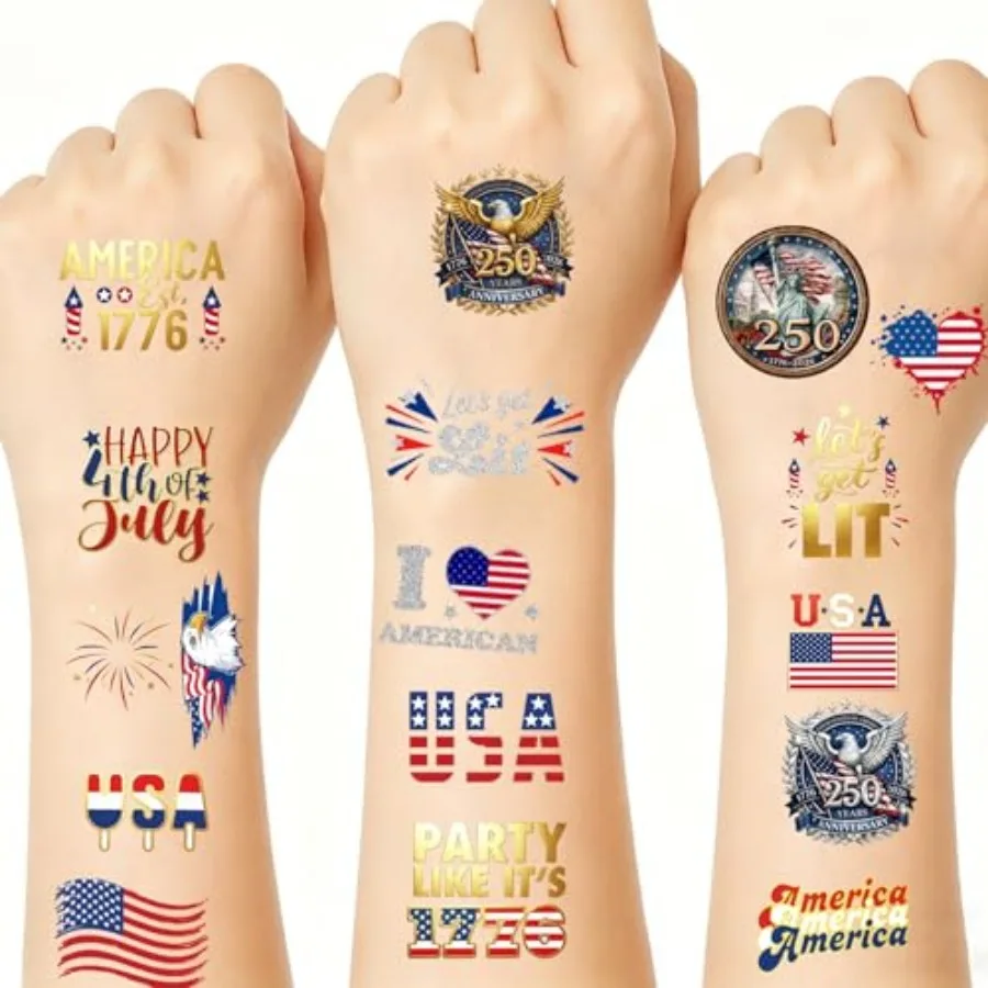 250th Anniversary USA Tattoos Temporary 105 Pcs Metallic 4th of July Tattoos for and Adults Red White and Blue Patriotic Tattoo
250th Anniversary USA Tattoos Temporary 105 Pcs Metallic 4th of July Tattoos for and Adults Red White and Blue Patriotic Tattoo