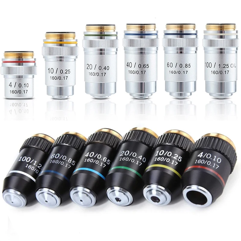 Biological Microscopes Lens 4X 10X 20X 40X 60X 100X(oil) 195 Black Sliver Achromatic Objective Lens
Biological Microscopes Lens 4X 10X 20X 40X 60X 100X(oil) 195 Black Sliver Achromatic Objective Lens