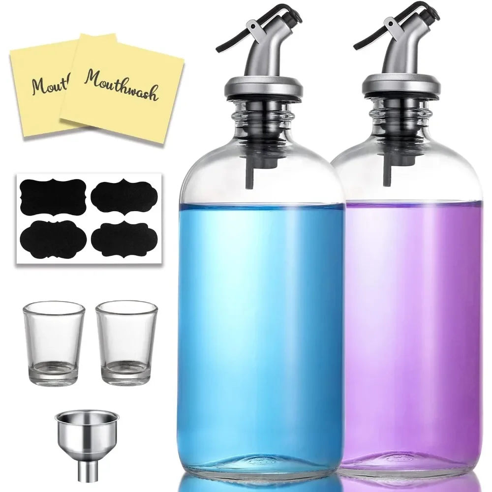 16 oz Glass Mouthwash Dispenser - Clear Glass Bottle with Pour Spout, Shot Glass, Funnel & Label
16 oz Glass Mouthwash Dispenser - Clear Glass Bottle with Pour Spout, Shot Glass, Funnel & Label