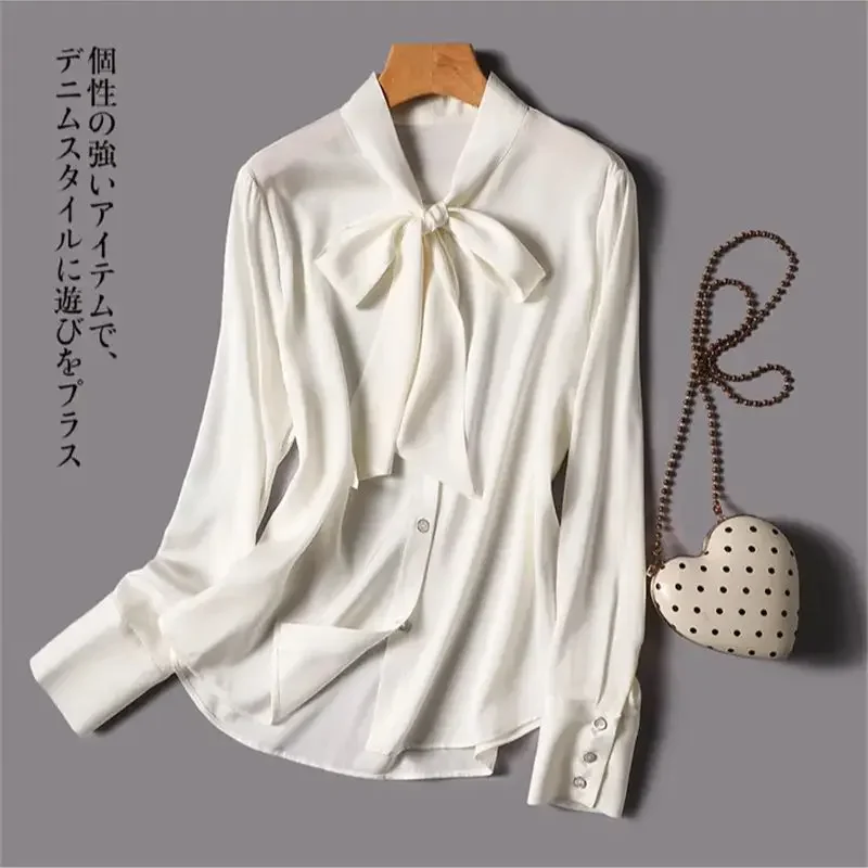 Весенне-летние удобные мягкие женские топы, элегантные французские однотонные шелковые блузки для офиса Z061, шелковые атласные рубашки с бантом на шнуровке 
Весенне-летние удобные мягкие женские топы, элегантные французские однотонные шелковые блузки для офиса Z061, шелковые атласные рубашки с бантом на шнуровке
