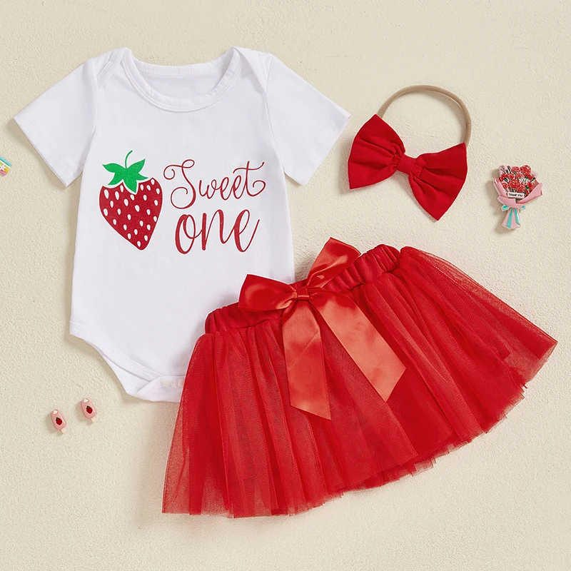Tregren 6-12M Infant Baby Girl 1st Birthday Outfits Letter Strawberry Print Short Sleeve Romper Tulle A Line Skirt Bow Headbands
Tregren 6-12M Infant Baby Girl 1st Birthday Outfits Letter Strawberry Print Short Sleeve Romper Tulle A Line Skirt Bow Headbands
