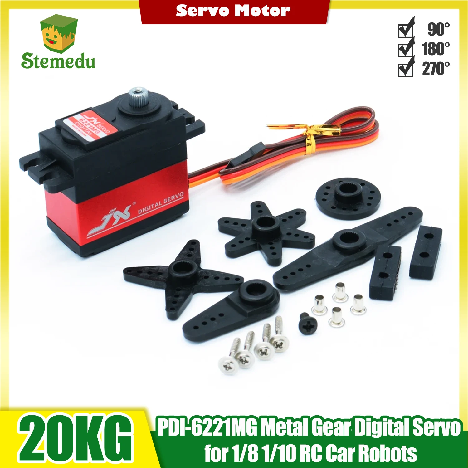 20KG High Torque Digital RC Servo JX PDI-6221MG Metal Gear Coreless Servo for 1/10 1/8 Car Crawler Buggy RC Models Helicopter 
20KG High Torque Digital RC Servo JX PDI-6221MG Metal Gear Coreless Servo for 1/10 1/8 Car Crawler Buggy RC Models Helicopter