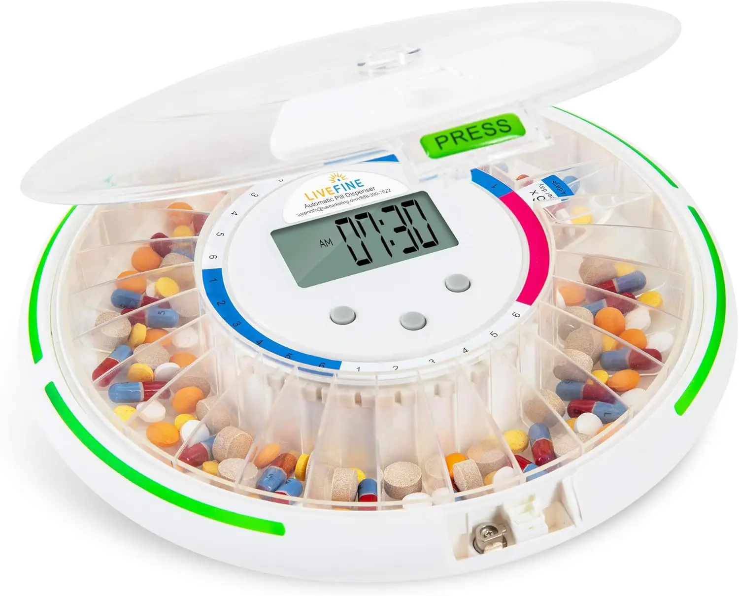 Automatic Pill Dispenser with 28-Day Electronic Medication Organizer, 6 Dosage Templates, Easy-Read LCD Display, Sound
Automatic Pill Dispenser with 28-Day Electronic Medication Organizer, 6 Dosage Templates, Easy-Read LCD Display, Sound