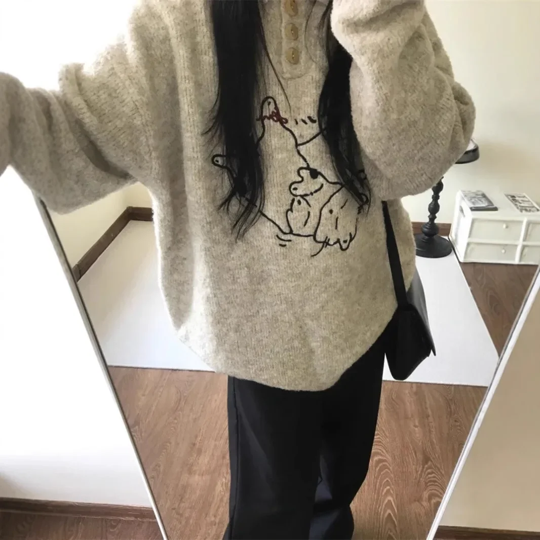 Japanese Loose and Versatile Fun Cat Embroidery Polo Shirt Sweater Jacket Women's Early Spring Versatile Fashion Top Women
Japanese Loose and Versatile Fun Cat Embroidery Polo Shirt Sweater Jacket Women's Early Spring Versatile Fashion Top Women