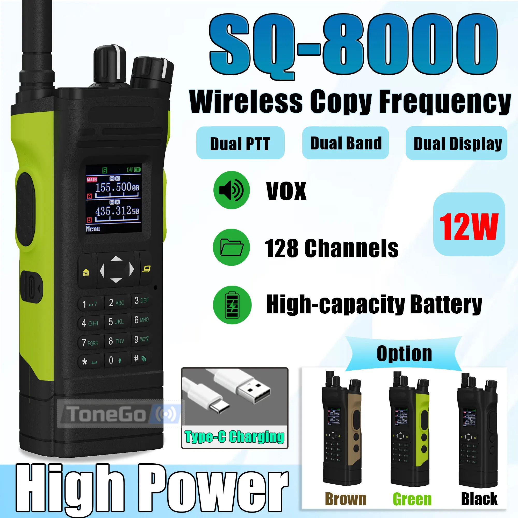 SQ-8000 Walkie Talkie 12W High Power Dual Band Dual Display 128CH Wireless Copy Frequency Type-C Charger APX 8000 Two Way Radio
SQ-8000 Walkie Talkie 12W High Power Dual Band Dual Display 128CH Wireless Copy Frequency Type-C Charger APX 8000 Two Way Radio