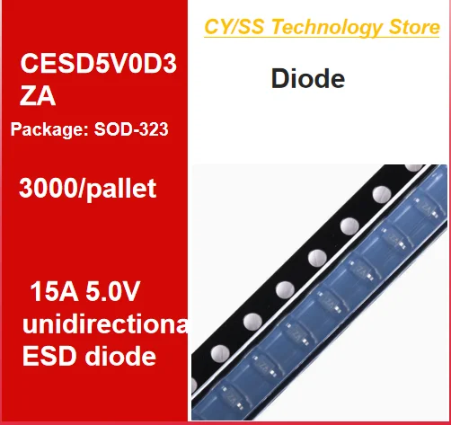 3000 шт./лоток CESD5V0D3 Шелкография: ZA SOD-323 5,0 В однонаправленный TVS-диод оригинальный подлинный CJ
3000 шт./лоток CESD5V0D3 Шелкография: ZA SOD-323 5,0 В однонаправленный TVS-диод оригинальный подлинный CJ