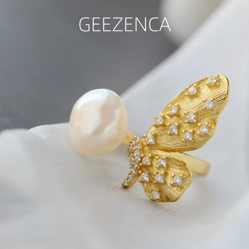 GEEZENCA Natural Pearl 925 Sterling Silver Butterfly Women's Ring Gold Plated Gemstone Open Rings Unique Aesthetic Jewelry Gift
GEEZENCA Natural Pearl 925 Sterling Silver Butterfly Women's Ring Gold Plated Gemstone Open Rings Unique Aesthetic Jewelry Gift