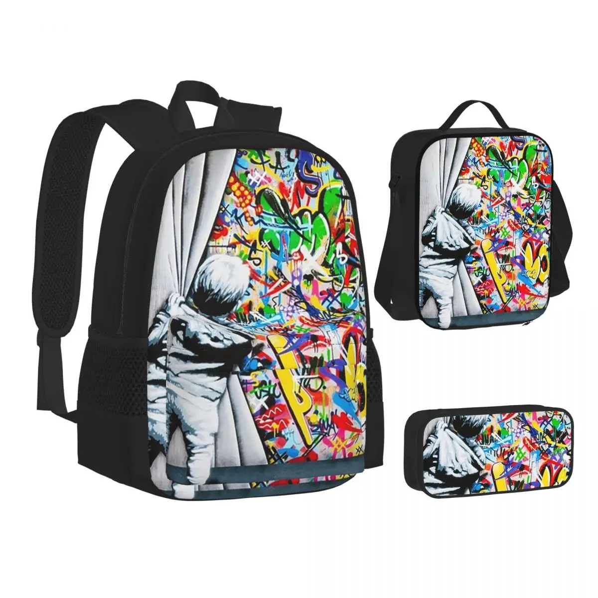 Behind The Curtain Boy - Banksy Street Art Mural BackpacksStudents School Bags Kids Rucksack Lunch Bag Pen Bag Three-Piece Set
Behind The Curtain Boy - Banksy Street Art Mural BackpacksStudents School Bags Kids Rucksack Lunch Bag Pen Bag Three-Piece Set
