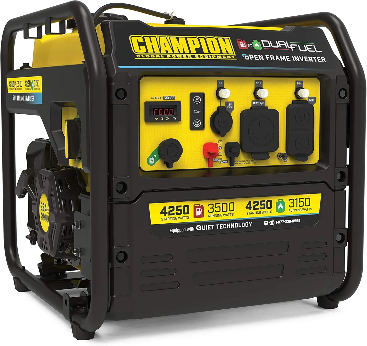 4250-Watt Dual Fuel RV Ready Portable Open Frame Inverter Generator with Quiet Technology
4250-Watt Dual Fuel RV Ready Portable Open Frame Inverter Generator with Quiet Technology