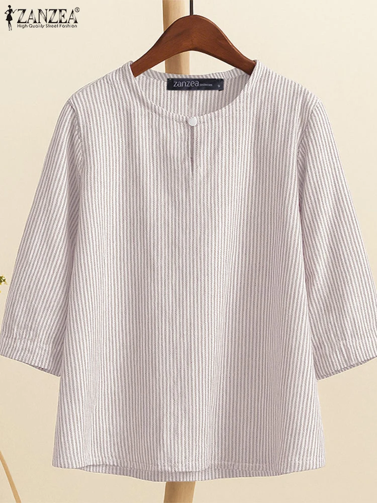 2025 ZANZEA Autumn Striped Blouse Women Elegant Work Shirts Casual V Neck 3/4 Sleeve Shirt O Neck Loose Tops Blusas Mujer Femme
2025 ZANZEA Autumn Striped Blouse Women Elegant Work Shirts Casual V Neck 3/4 Sleeve Shirt O Neck Loose Tops Blusas Mujer Femme
