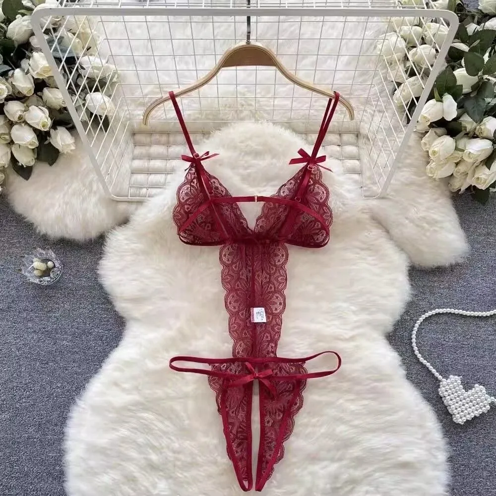 Sweet Deep V Neck Lace Bow Bodysuit Mesh Hollow Transparent Women Lingerie Jumpsuits Sleeveless Lace Sling Nightwear Gifts
Sweet Deep V Neck Lace Bow Bodysuit Mesh Hollow Transparent Women Lingerie Jumpsuits Sleeveless Lace Sling Nightwear Gifts