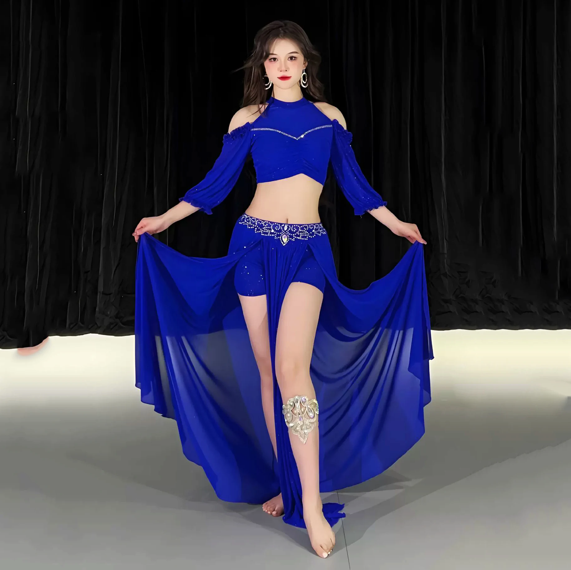 Elegant Belly Dance Costume Class Oriental Dance Stretchy Mesh 2 Pieces Set Group Dance Long Skirt Jewel Outfit
Elegant Belly Dance Costume Class Oriental Dance Stretchy Mesh 2 Pieces Set Group Dance Long Skirt Jewel Outfit