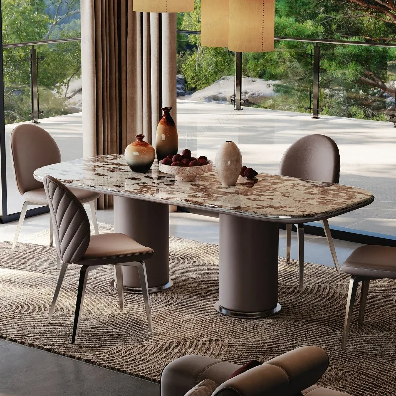 Light luxury minimalist natural marble dining table oval designer high sense 2026 new model
Light luxury minimalist natural marble dining table oval designer high sense 2026 new model