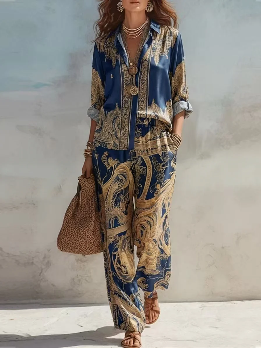 Women Printed 2 Piece Set Spring Long Sleeve Shirt and Wide Leg Pants Casual Boho Outfit New in Turn-down Collar Button Suit
Women Printed 2 Piece Set Spring Long Sleeve Shirt and Wide Leg Pants Casual Boho Outfit New in Turn-down Collar Button Suit