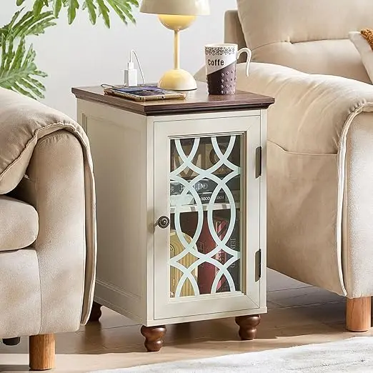 Narrow Side Table with Charging Station, Night Stand with Glass Door, Bede End Tables with Adjustable Shel Storage Cabinet,Wood
Narrow Side Table with Charging Station, Night Stand with Glass Door, Bede End Tables with Adjustable Shel Storage Cabinet,Wood