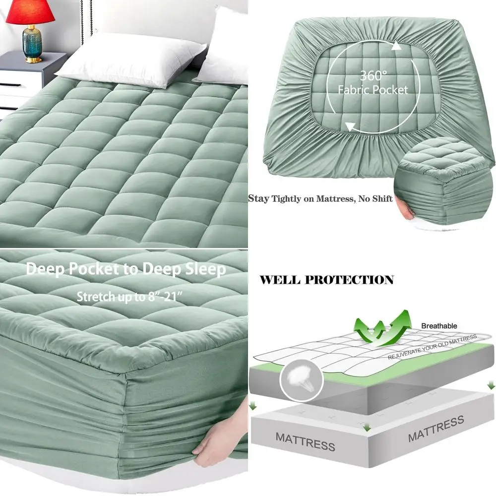 Cooling Pillow Top Mattress Pad Protector, 8-21 Pocket, 60x80, Pale Aqua
Cooling Pillow Top Mattress Pad Protector, 8-21 Pocket, 60x80, Pale Aqua