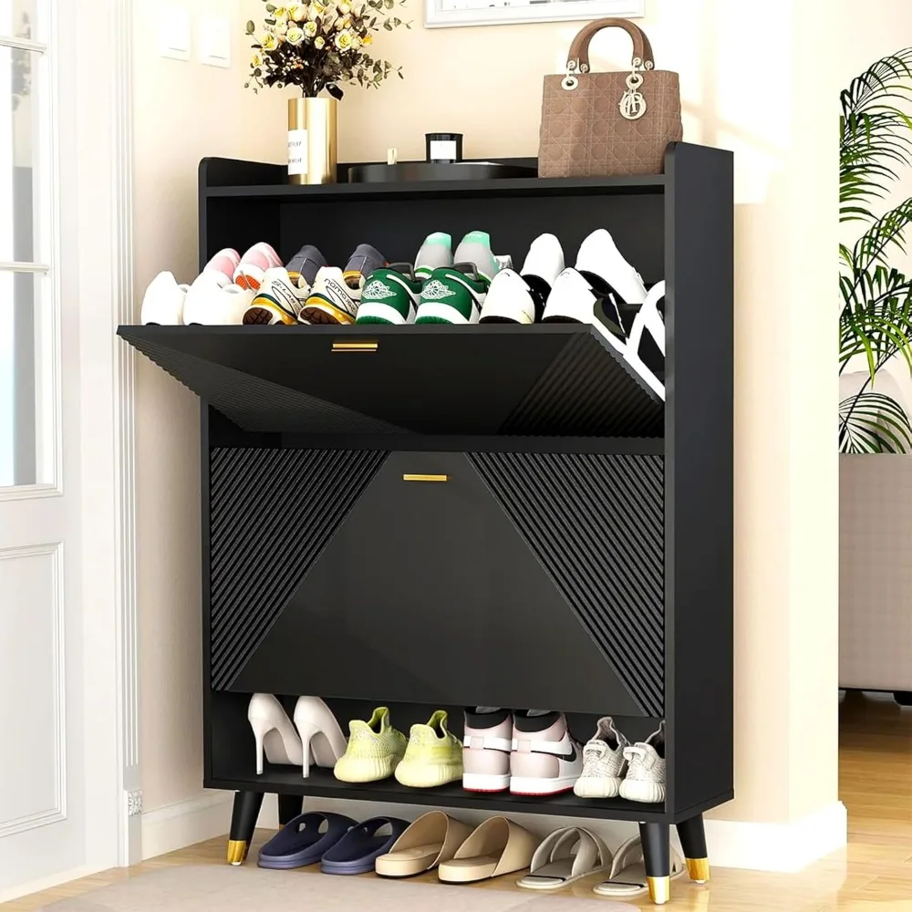 Shoe Storage Cabinet for Entryway: Stylish Hidden Shoe Rack with Doors & Narrow 2 Flip Drawer Organizer
Shoe Storage Cabinet for Entryway: Stylish Hidden Shoe Rack with Doors & Narrow 2 Flip Drawer Organizer