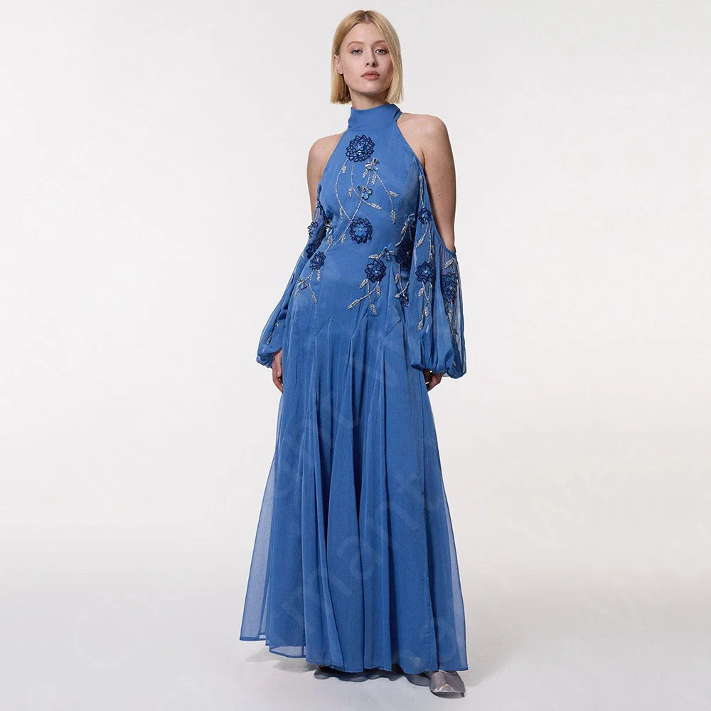 Customized Latest Blue Evening Dresses Off Shoulder Prom Party Gowns Arabic High Neck Wedding Guest Dresses Beading Flowers
Customized Latest Blue Evening Dresses Off Shoulder Prom Party Gowns Arabic High Neck Wedding Guest Dresses Beading Flowers