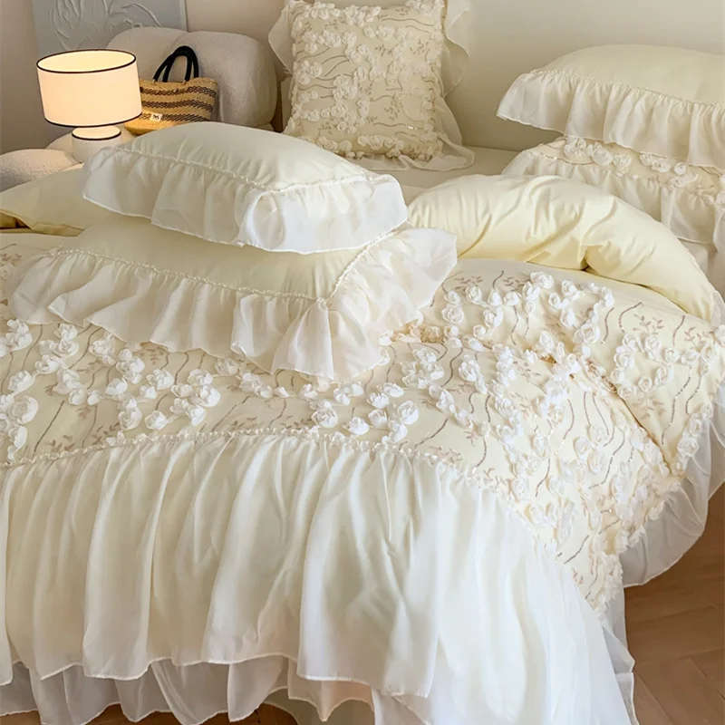 Princess Style Roses Bed Cover Four-Piece Set Bed Set Lace Fairy Cream Bed Sheet Korean Solid Quilt Cover Decor Home Bedding Set
Princess Style Roses Bed Cover Four-Piece Set Bed Set Lace Fairy Cream Bed Sheet Korean Solid Quilt Cover Decor Home Bedding Set