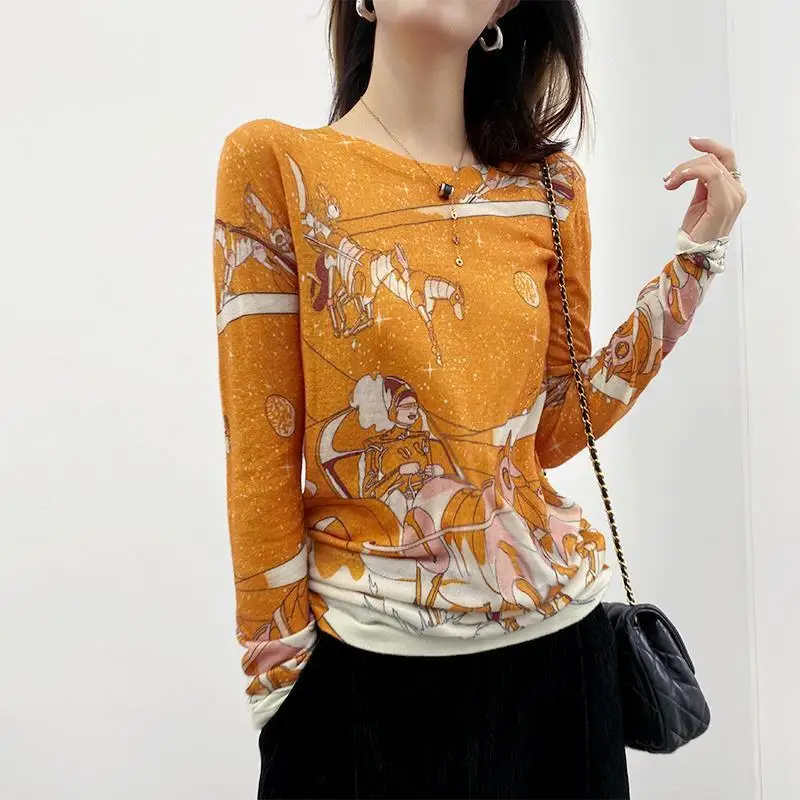 Autumn Slim All-match Round Neck Printed T-shirt Women's Clothing Fashion Korean Long Sleeve Vintage Pullovers Tops for Female
Autumn Slim All-match Round Neck Printed T-shirt Women's Clothing Fashion Korean Long Sleeve Vintage Pullovers Tops for Female