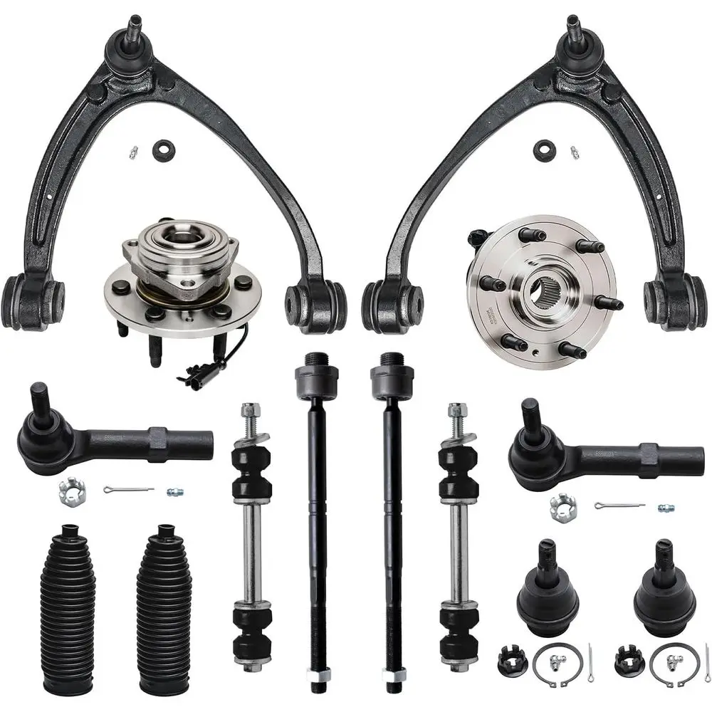 14-Piece Suspension Kit for 4WD Vehicles - Wheel Bearings, Hubs, Control Arms, Sway Bars, Lower Ball Joints, Tie Rods, Boots
14-Piece Suspension Kit for 4WD Vehicles - Wheel Bearings, Hubs, Control Arms, Sway Bars, Lower Ball Joints, Tie Rods, Boots