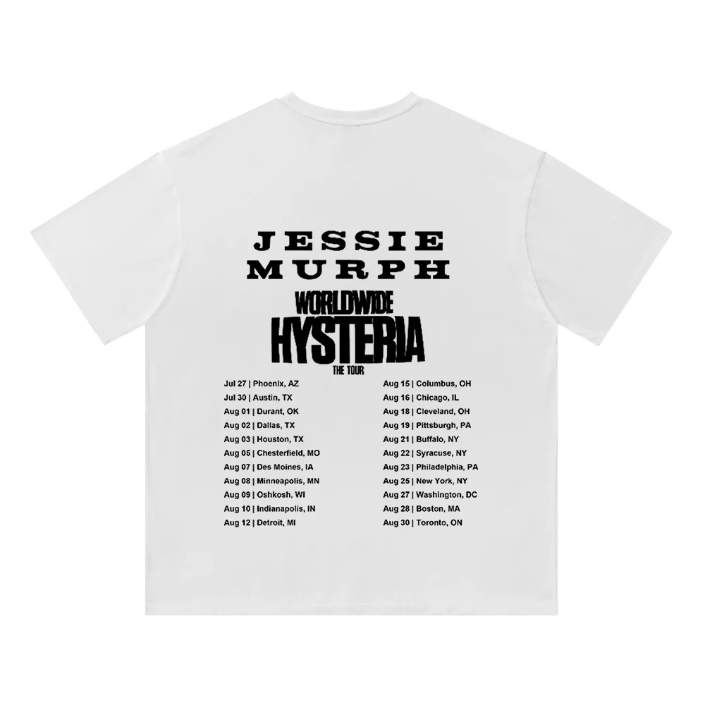 Jessie Murph 2025 Worldwide Hysteria The Tour Merch Cotton T-Shirt Round Neck Short Sleeved Man/Woman Streetwear
Jessie Murph 2025 Worldwide Hysteria The Tour Merch Cotton T-Shirt Round Neck Short Sleeved Man/Woman Streetwear