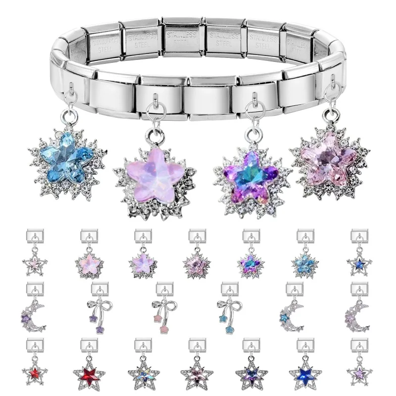 New Shiny Bow Knot Butterfly Moon Star Zircon Pendant Italian Charm Link Fit 9MM Bracelet Stainless Steel Women Men DIY Making
New Shiny Bow Knot Butterfly Moon Star Zircon Pendant Italian Charm Link Fit 9MM Bracelet Stainless Steel Women Men DIY Making