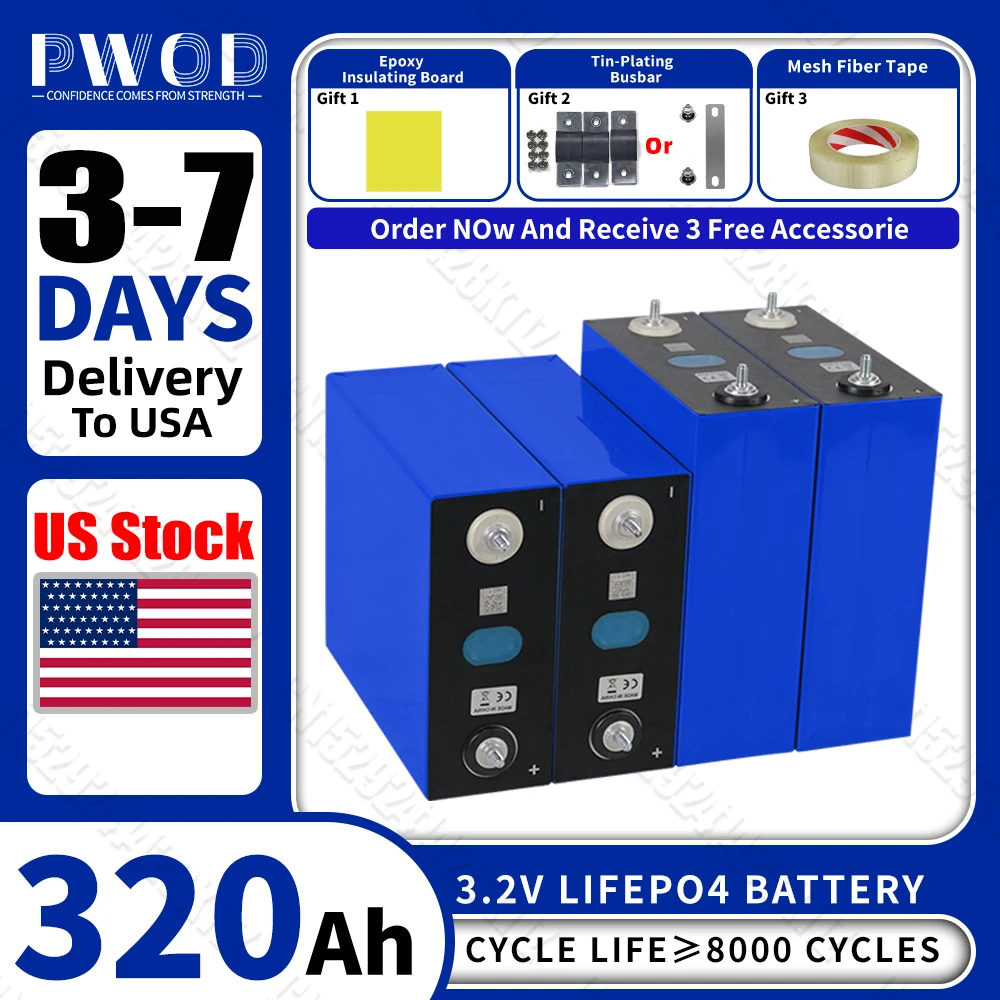 3.2V Lifepo4 Battery 320AH US Stock 8000 Cycles Rechargeable Batteries DIY 12V 24V 48V RV EV Boat Golf Cart Yacht Van Cell Pack
3.2V Lifepo4 Battery 320AH US Stock 8000 Cycles Rechargeable Batteries DIY 12V 24V 48V RV EV Boat Golf Cart Yacht Van Cell Pack