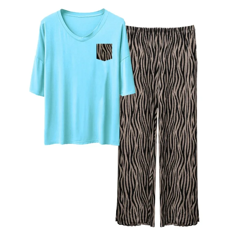 Lady's Loungewear Continental Style V Neck Pocket Short Sleeve Pajamas Sets Relaxed Tree Motif Pants Casual Homewear 2pcs
Lady's Loungewear Continental Style V Neck Pocket Short Sleeve Pajamas Sets Relaxed Tree Motif Pants Casual Homewear 2pcs